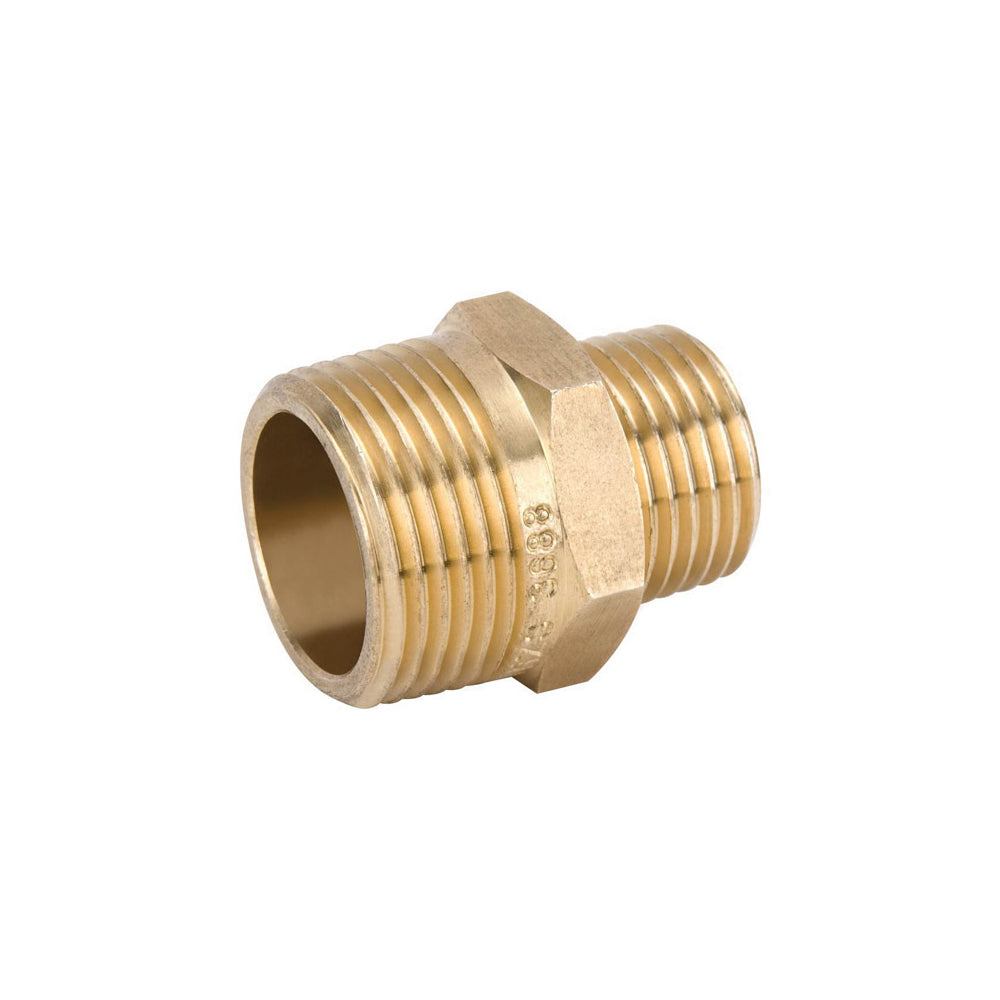 Brass plumbing fitting on a white background