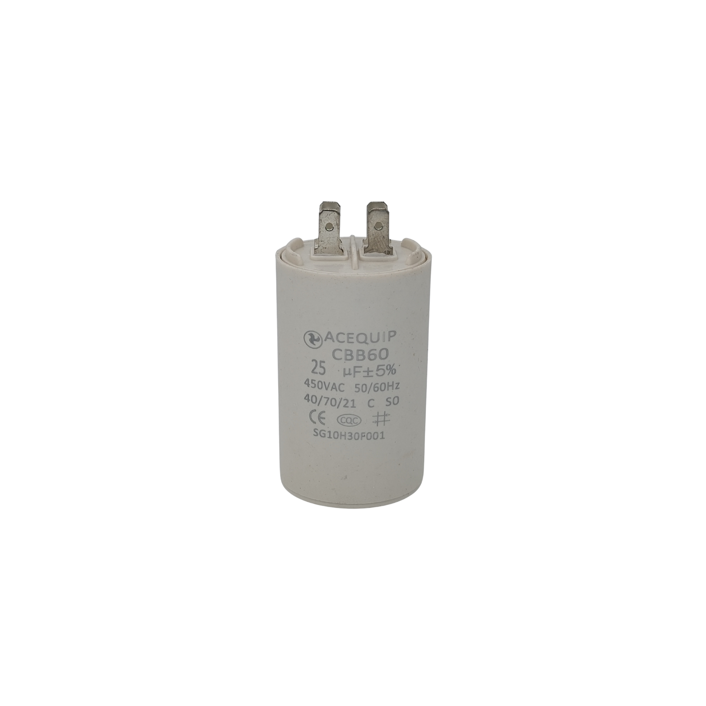 CAP-25.0P 25 UF Acequip Single Phase Multipurpose Run Capacitor with pins