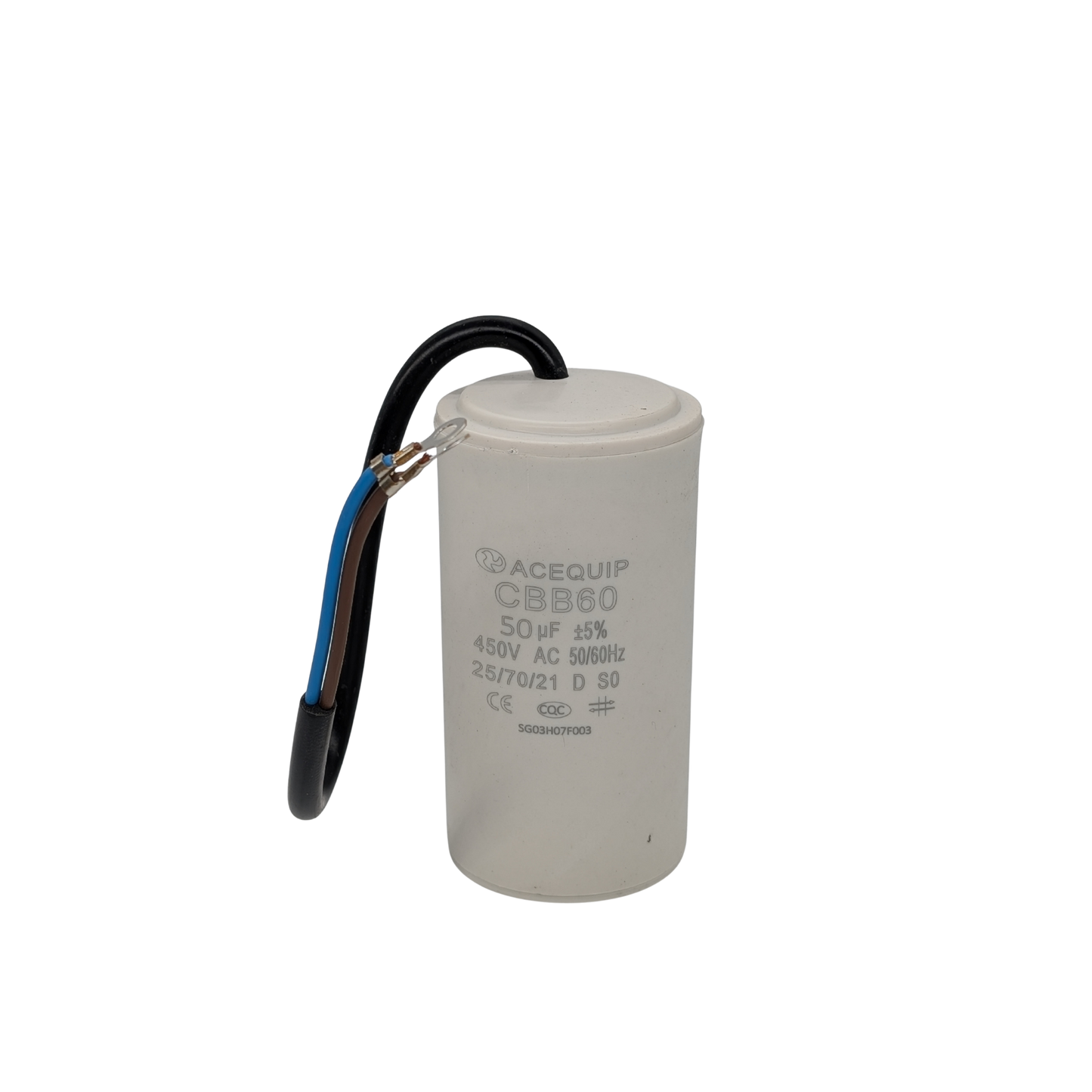 CAP-50.0C 50 UF Acequip Single Phase Multipurpose Run Capacitor with cable