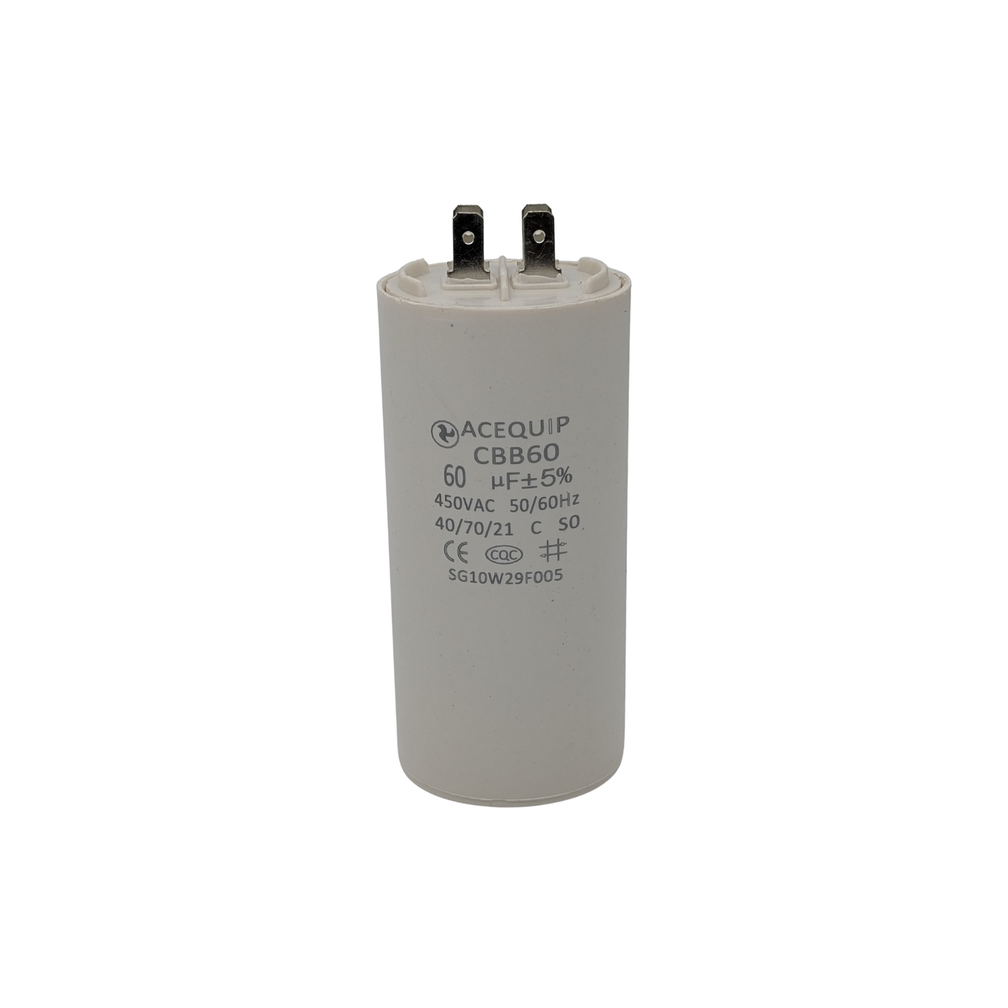 CAP-60.0P 60 UF Acequip Single Phase Multipurpose Run Capacitor with pins