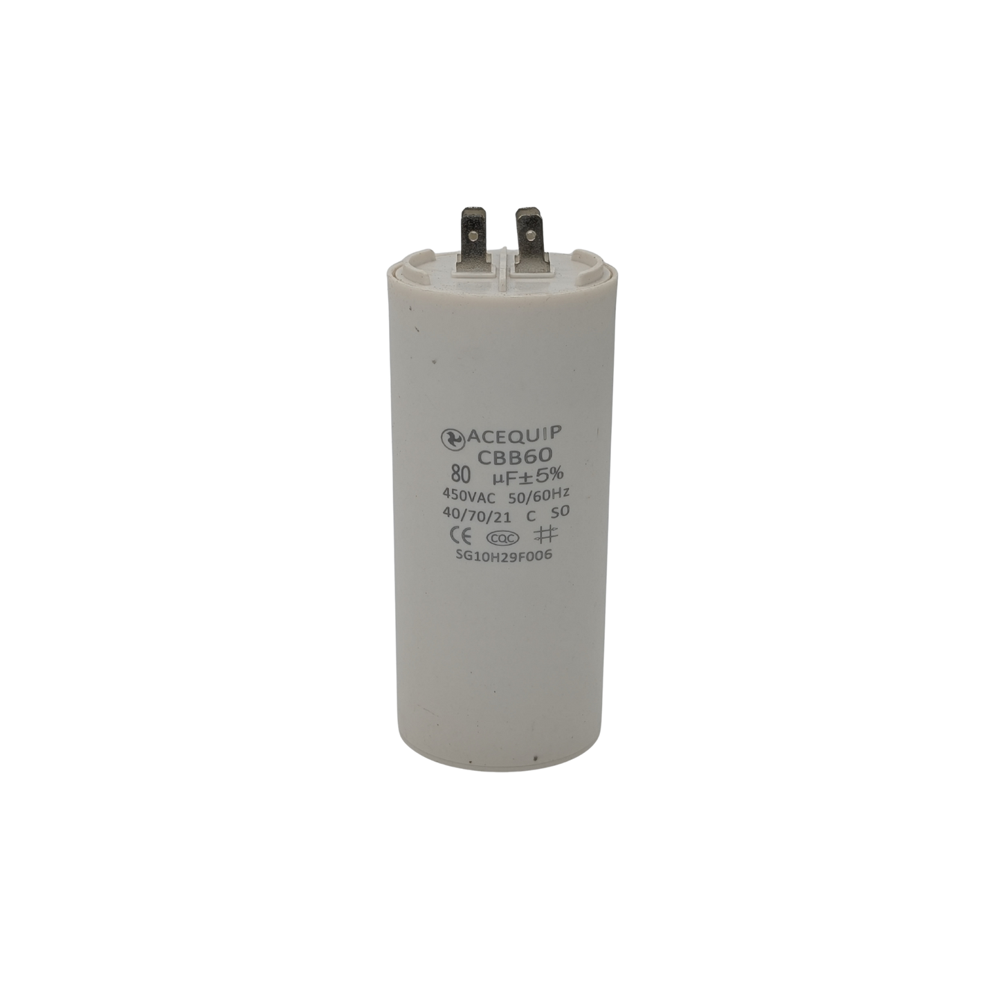 CAP-80.0P 80 UF Acequip Single Phase Multipurpose Run Capacitor with pins