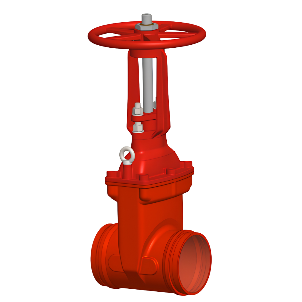 Red gate valve on a white background