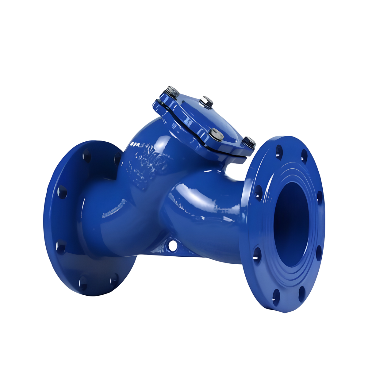 Blue industrial valve on a white background