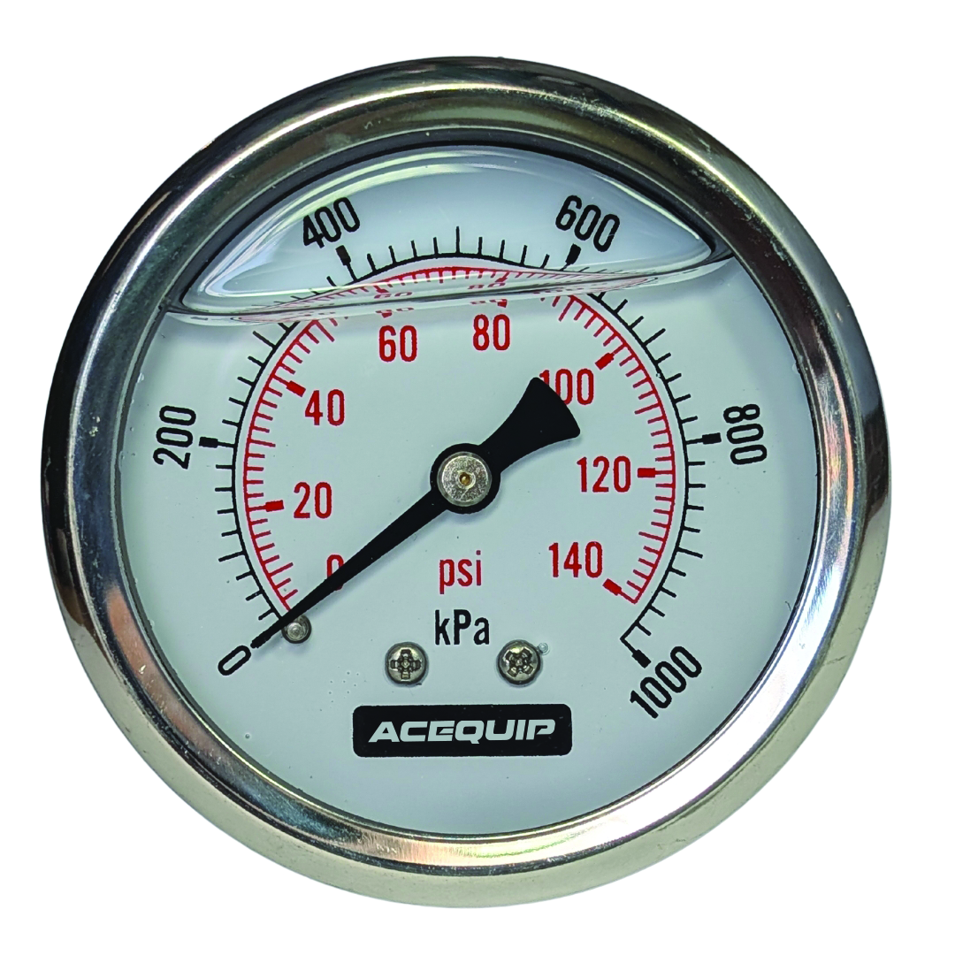 Pressure gauge with psi and kPa measurement on a white background