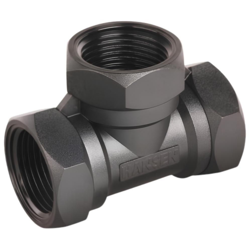Black metal pipe fitting on a white background