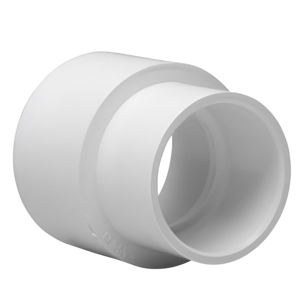 White PVC pipe fitting on a white background