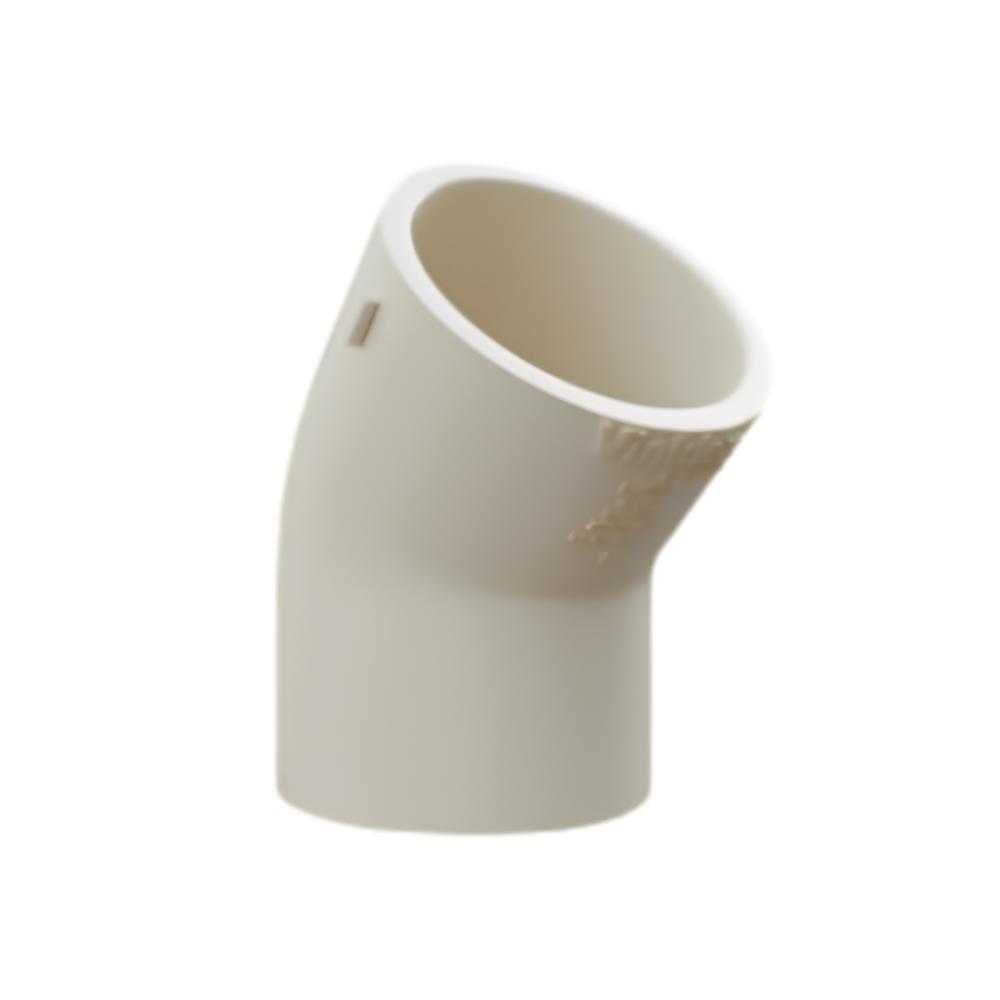 White plastic elbow pipe fitting on a white background
