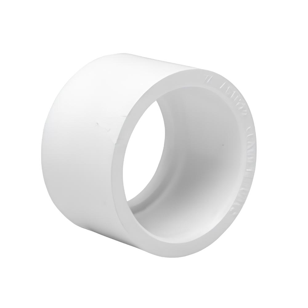 White plastic pipe fitting on a white background