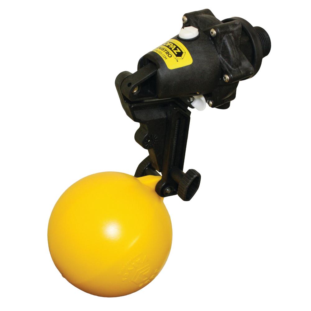 Yellow ball with a black mechanical device on a white background