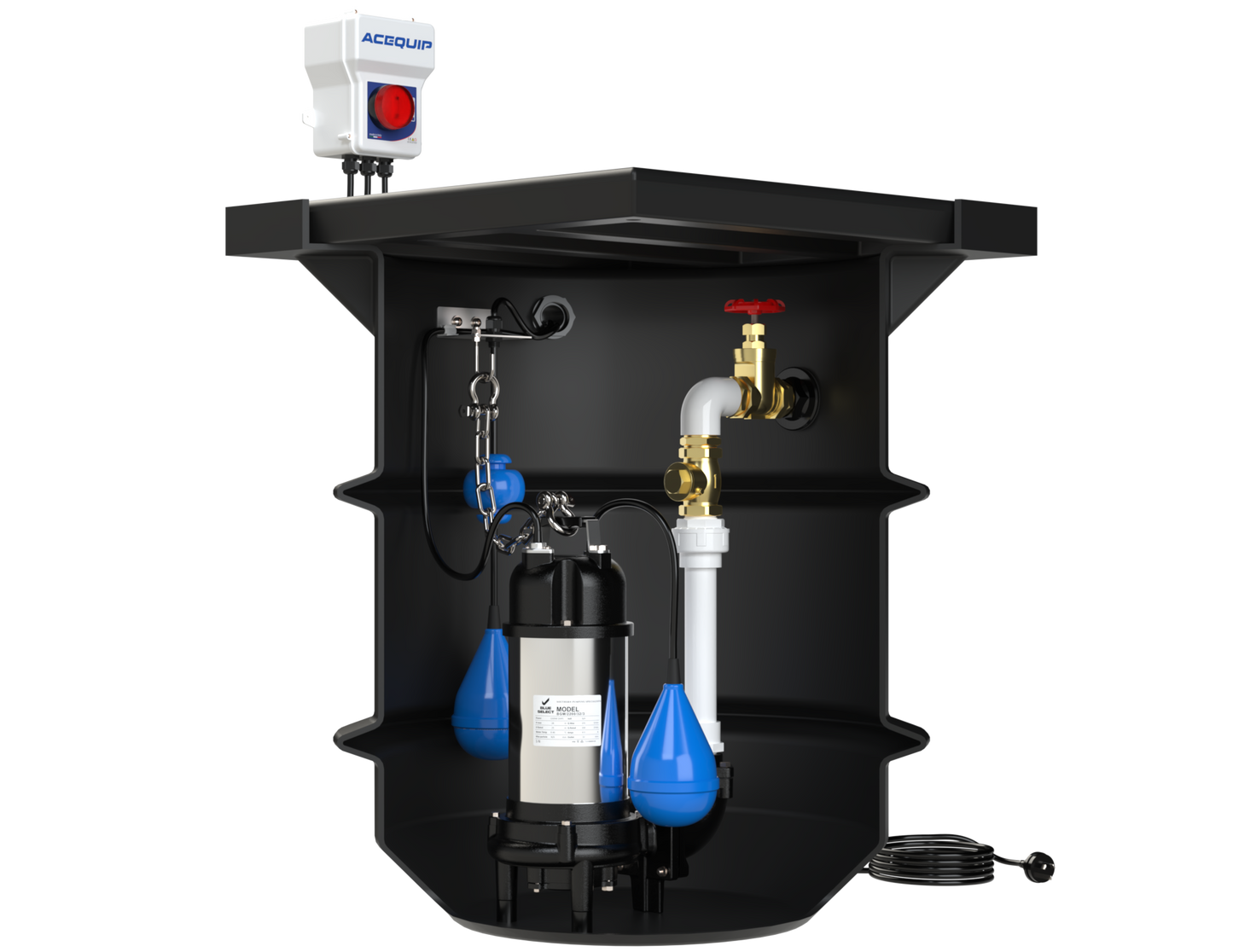 BLUESELECT 250L Pump Station with 240V, 1.1KW Sewage Grinder Pump