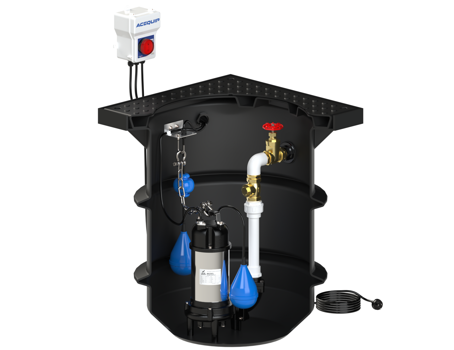 BLUESELECT 250L Pump Station with 240V, 1.5KW Sewage Grinder Pump