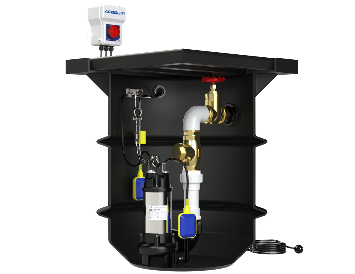 BLUESELECT 250L Pump Station with 240V, 0.45KW Stormwater Vortex Pump