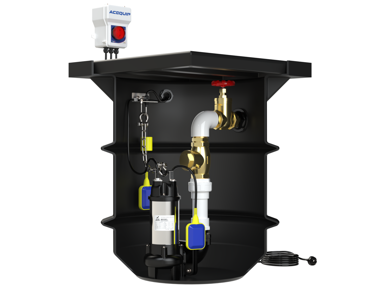 BLUESELECT 250L Pump Station with 240V, 0.75KW Stormwater Vortex Pump