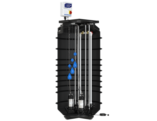 BLUESELECT 2000L Dual Pump Station with 415V, 1.1KW Sewage Grinder Pumps and Guide Rail Kits
