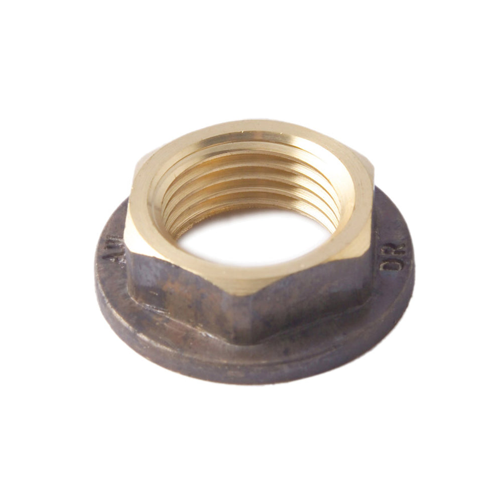 Brass plumbing nut on a white background