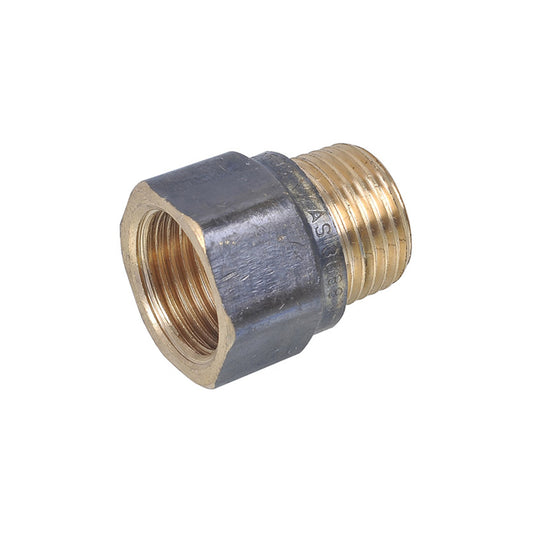 Brass plumbing fitting on a white background