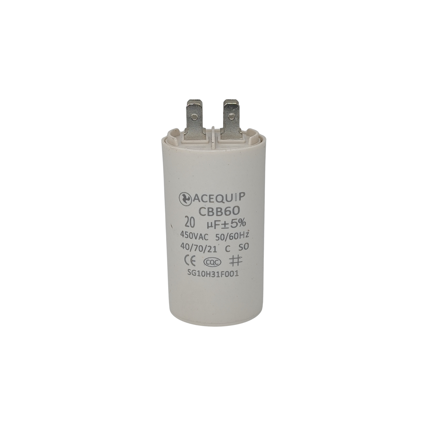 CAP-20.0P 20 UF Acequip Single Phase Multipurpose Run Capacitor with pins