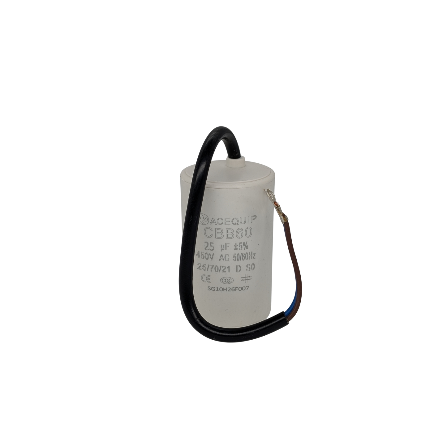 CAP-25.0C 25 UF Acequip Single Phase Multipurpose Run Capacitor with cable