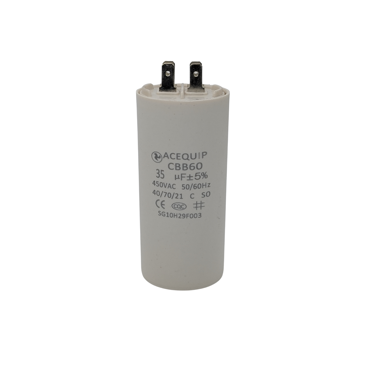 CAP-35.0P 35 UF Acequip Single Phase Multipurpose Run Capacitor with pins