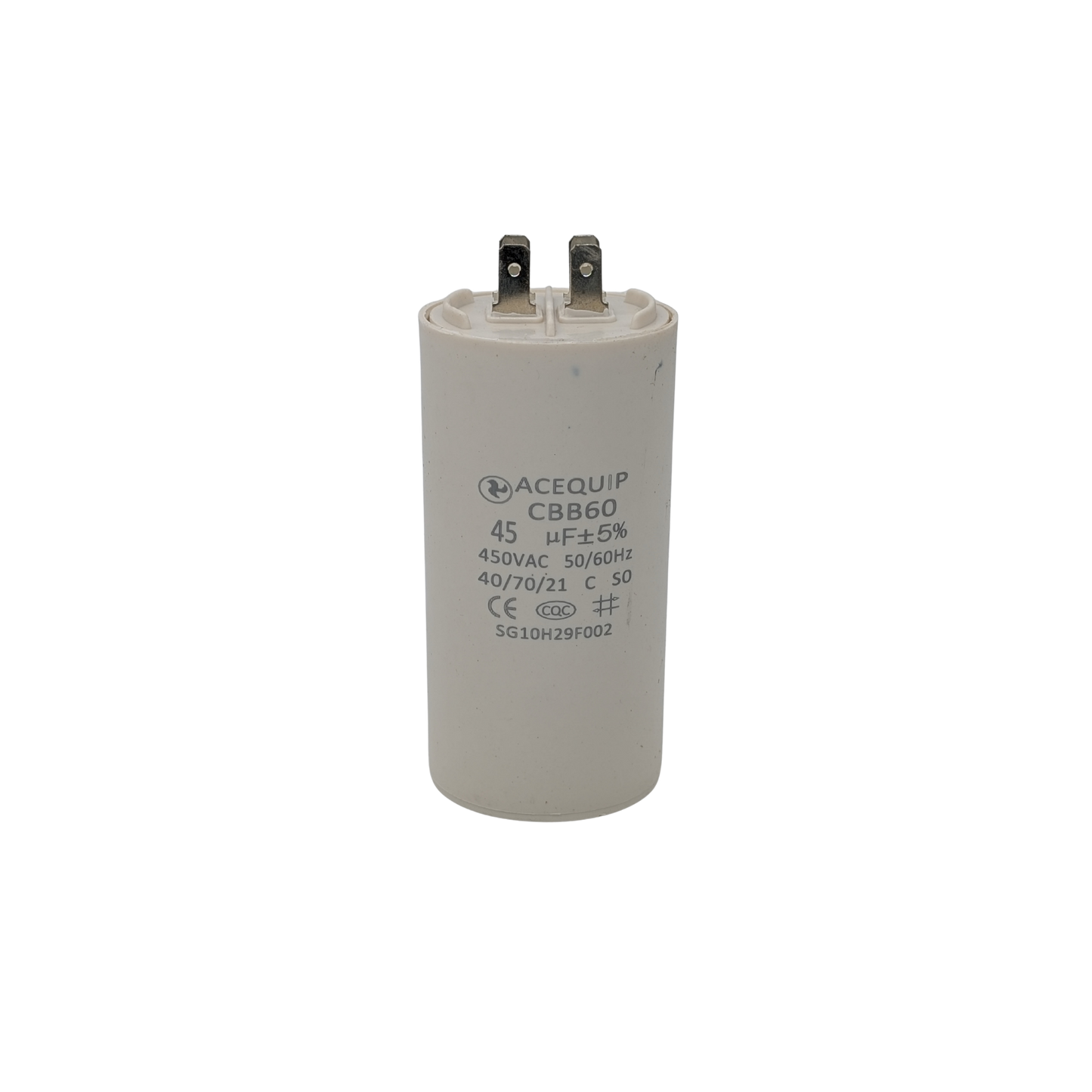 CAP-45.0P 45 UF Acequip Single Phase Multipurpose Run Capacitor with pins