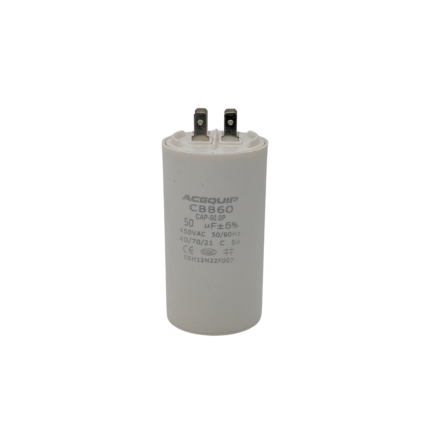 CAP-50.0P 50 UF Acequip Single Phase Multipurpose Run Capacitor with pins