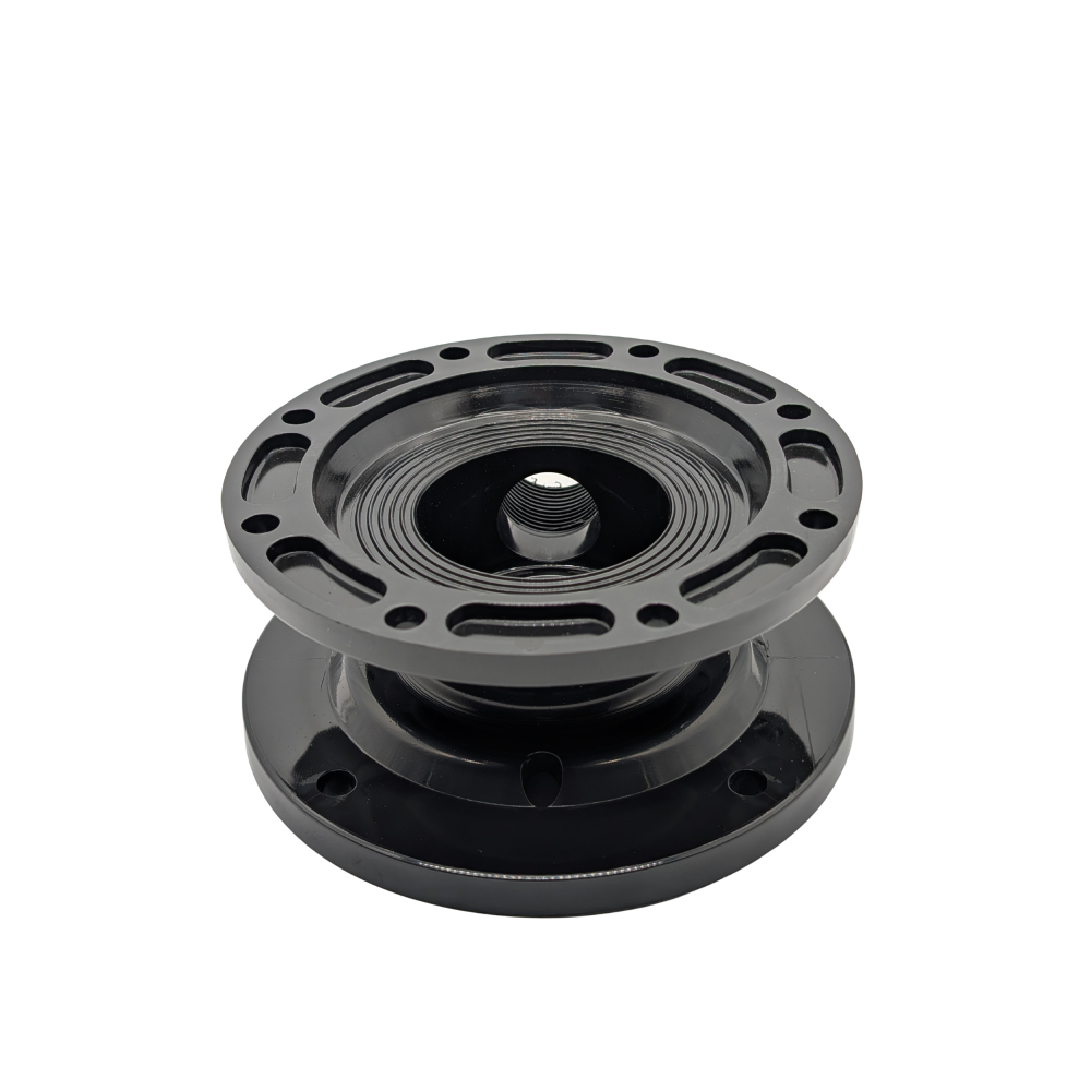Black mechanical component on a white background