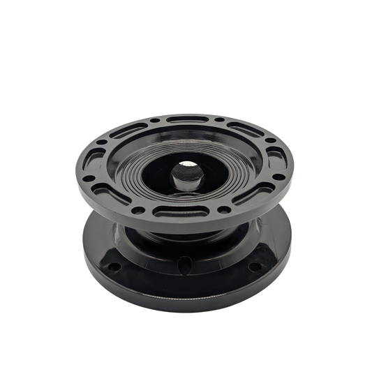 Black mechanical component on a white background