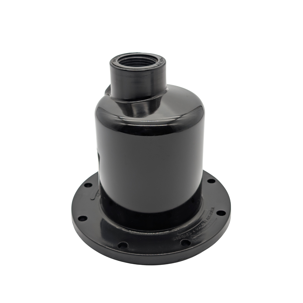 Black mechanical component on a white background