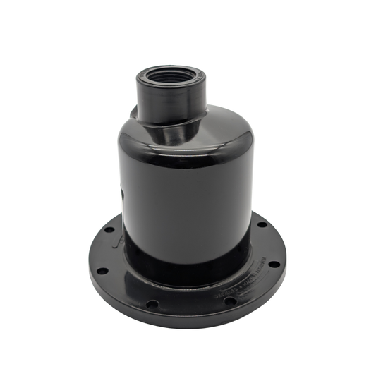 Black mechanical component on a white background