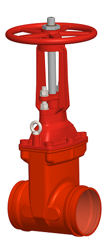 Red gate valve on a white background