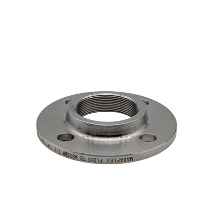 Metal flange with threaded design on a white background