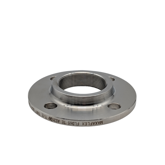 Metal flange with threaded design on a white background