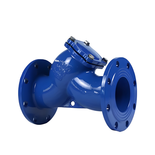 Blue industrial valve on a white background