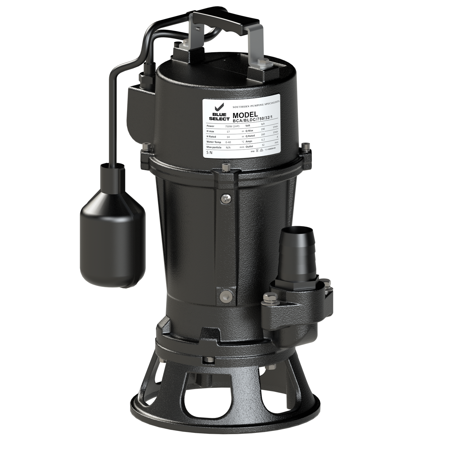 BCA-BLDC/750/32/1 Cutter Automatic Submersible Pump 0.75KW 240V 32mm disc - BLDC Motor