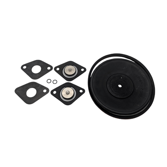 Set of black mechanical components on a white background