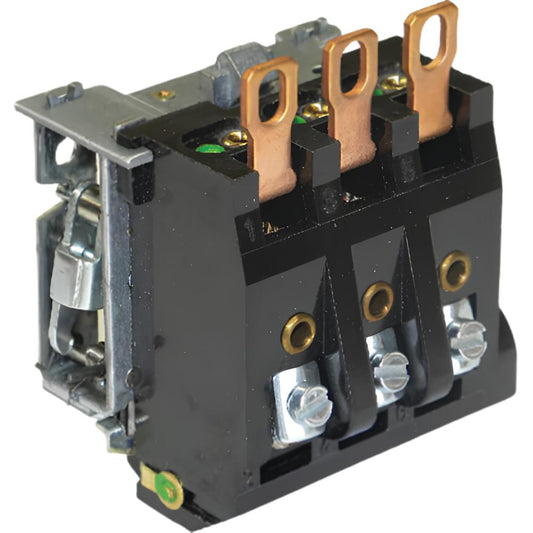 Electrical contactor with copper contacts on a white background