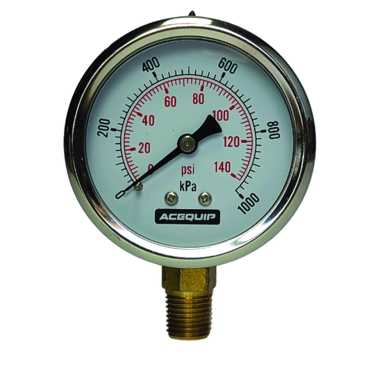 63mm 1200kPa Acequip Dry Filled Pressure Gauge Lower Mount