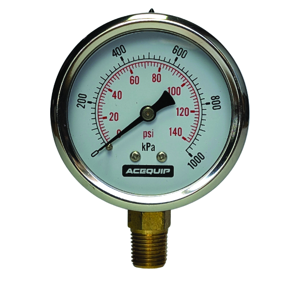 63mm 800kPa Acequip Dry Filled Pressure Gauge Lower Mount