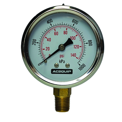 63mm 800kPa Acequip Dry Filled Pressure Gauge Lower Mount