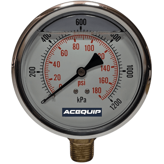 63mm 4000kPa Acequip Liquid Filled Pressure Gauge Lower Mount