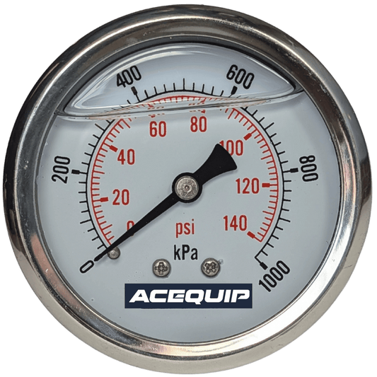63mm 1000kPa Acequip Liquid Filled Pressure Gauge Rear Mount