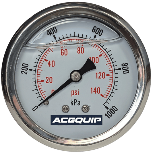 63mm 1200kPa Acequip Liquid Filled Pressure Gauge Rear Mount