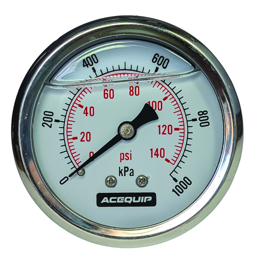 63mm 400kPa Acequip Liquid Filled Pressure Gauge Rear Mount