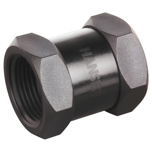 Hexagonal metal fitting with 'HANSEN' branding on a white background