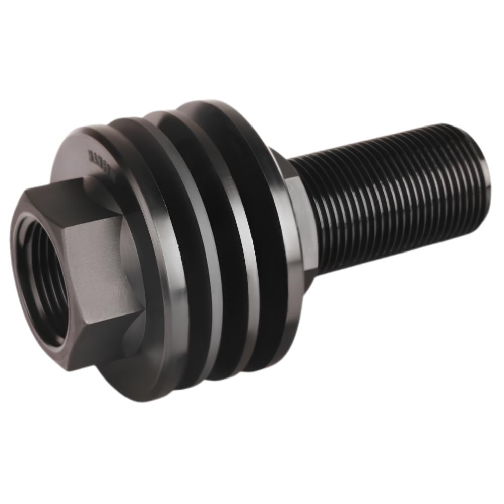 Metal bolt with hex head and threaded shaft on a white background