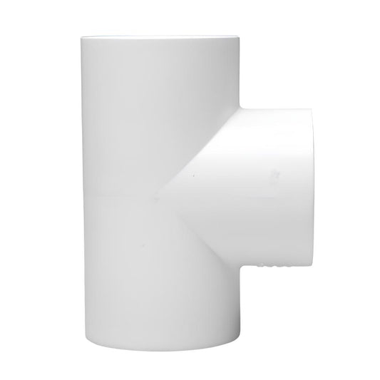White plastic elbow pipe fitting on a white background