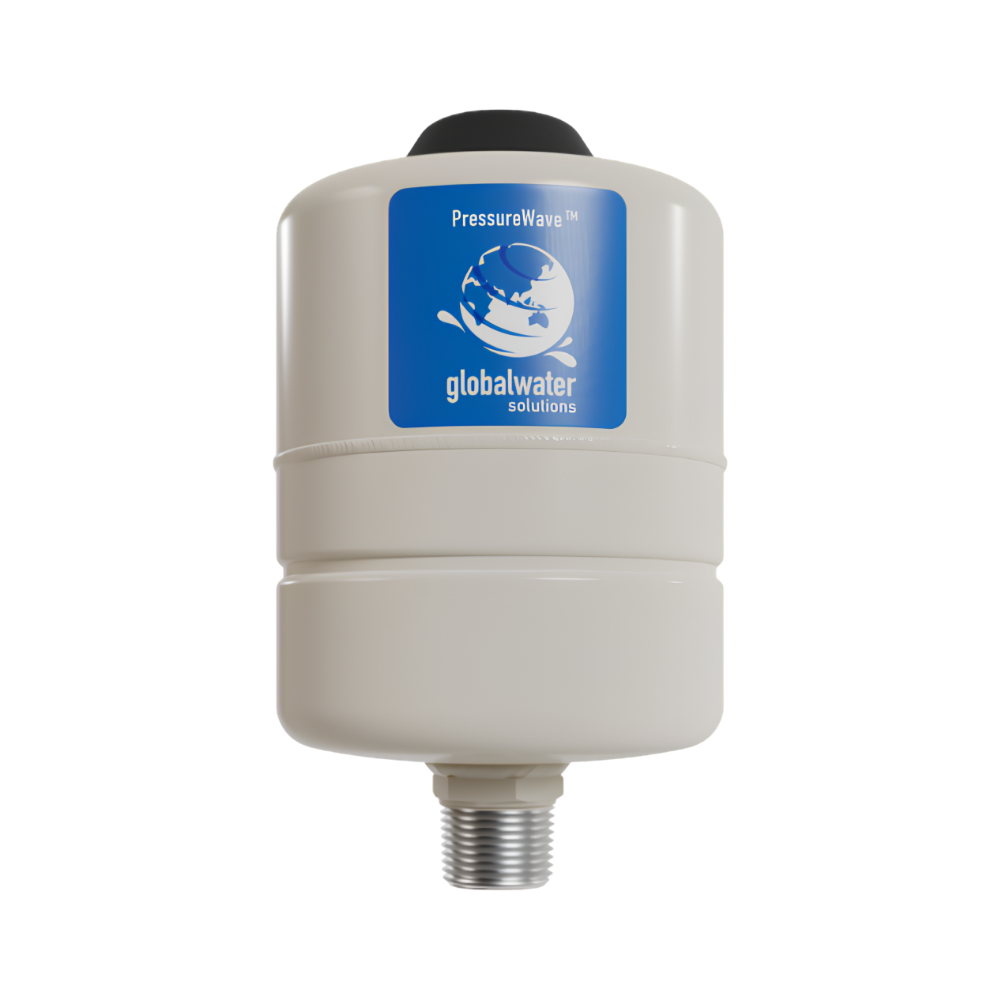 Pressure wave device with 'globalwater solutions' logo on a white background