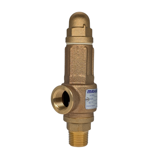 Brass valve with a visible brand label on a white background