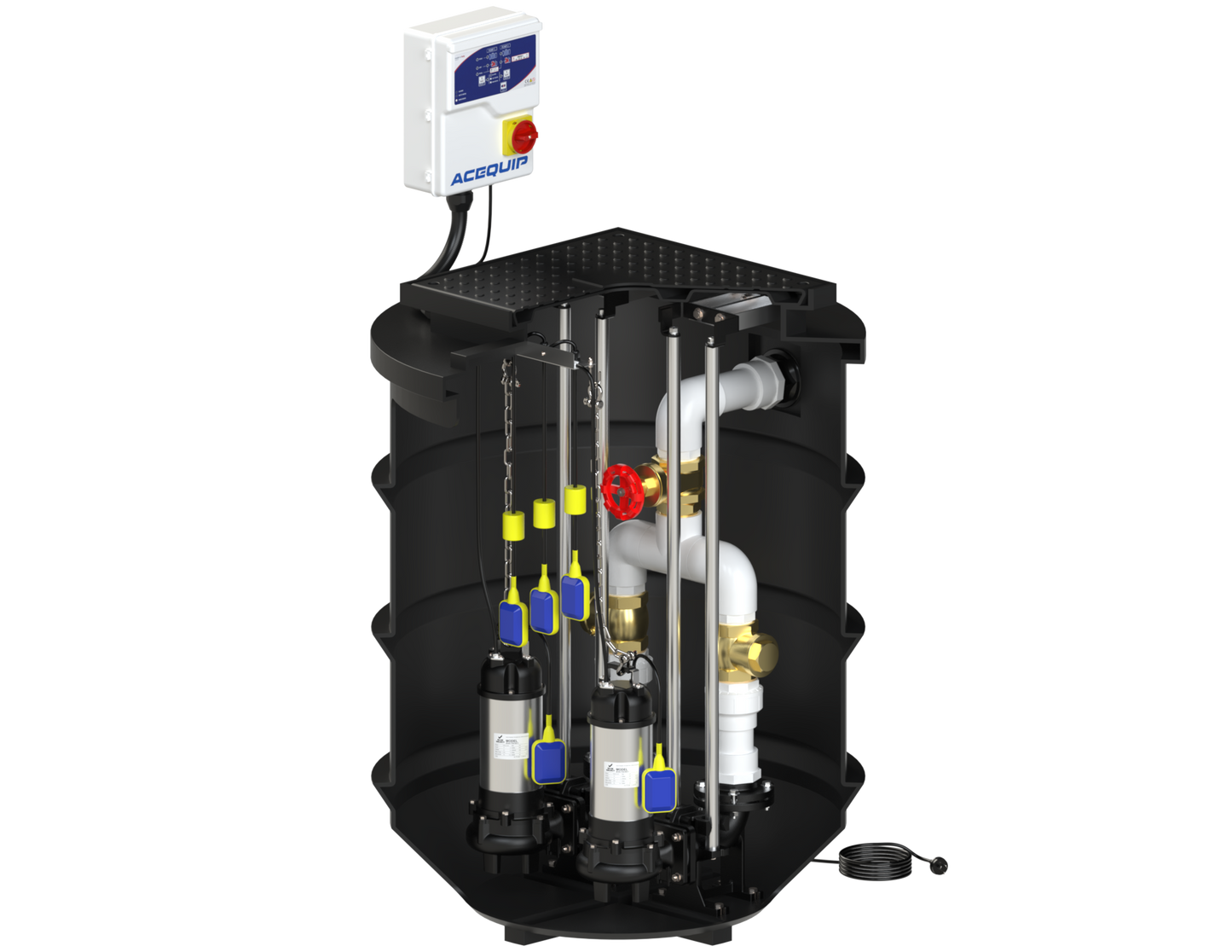BLUESELECT 1000L Dual Pump Station with 240V, 0.75KW Stormwater Vortex Pumps and Guide Rail Kits