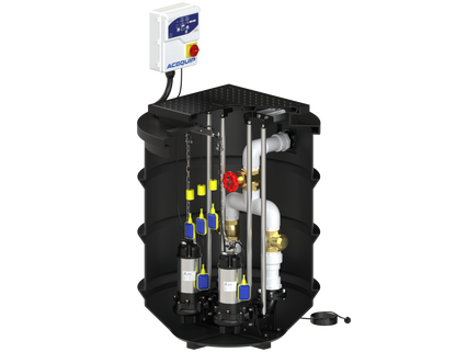 BLUESELECT 1000L Dual Pump Station with 240V, 0.75KW Stormwater Vortex Pumps and Guide Rail Kits